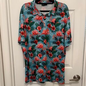 Tropical Flamingo Print Casual Button Down Shirt